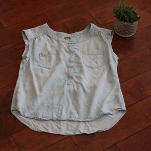 Merona Chambray Blue Denim Henley Top L